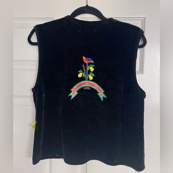SHARON YOUNG Black Sweater Vest Birds Ducks Swan Women S Embroidered VNTG Button - Picture 2 of 7